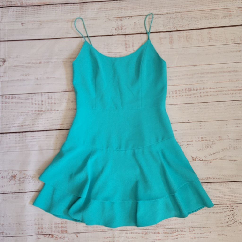 Alice + Olivia Palmira Tiered Fit and Flare Marine Blue Dress Women's 4